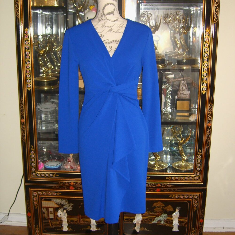 NWOT DKNY BLUE TWIST FRONT FAUX WRAP LONG SLEEVE DRESS 4
